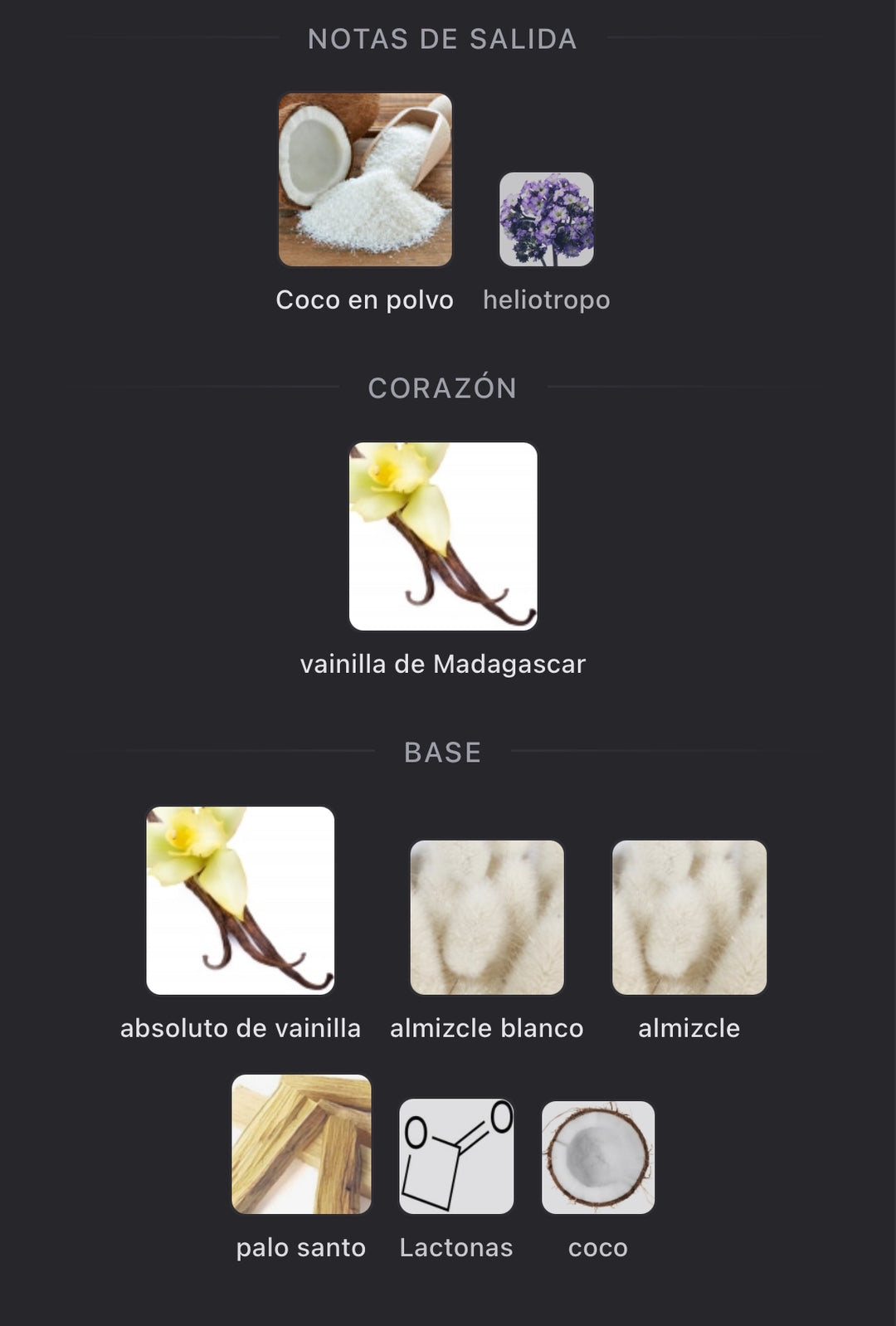 Notas olfativas de Vanilla Powder Eau de Parfum de Matière Première