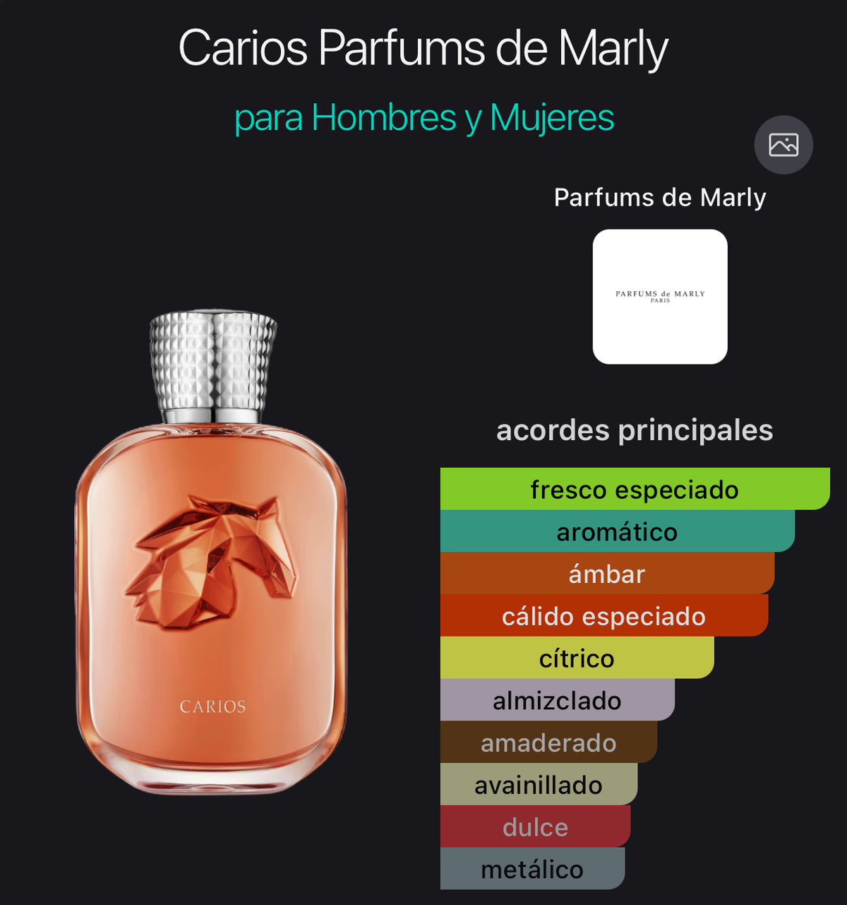 Acordes principales de Carios de Parfums de Marly