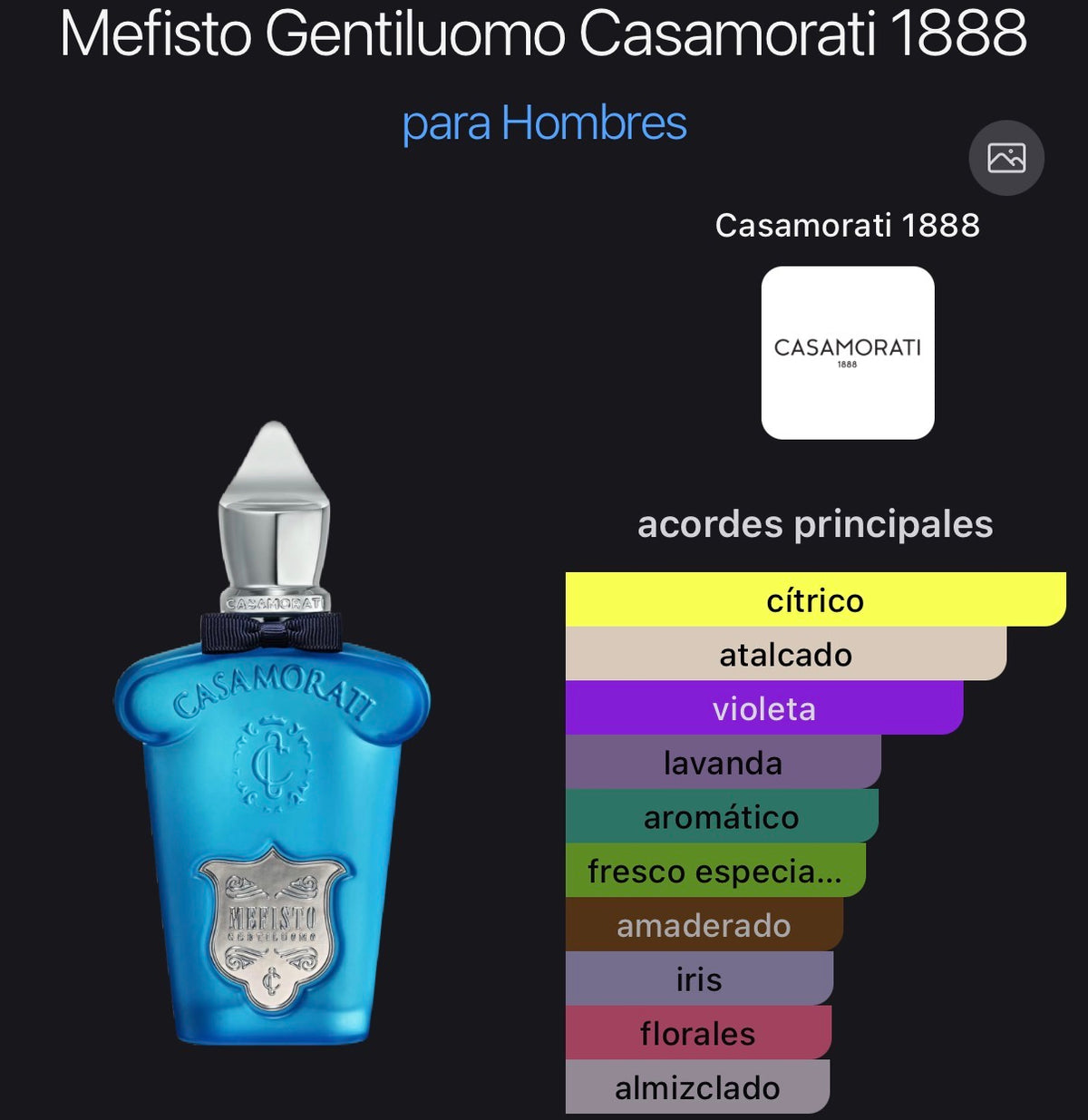 Acordes principales de Mefisto Gentiluomo Casamorati de Xerjoff