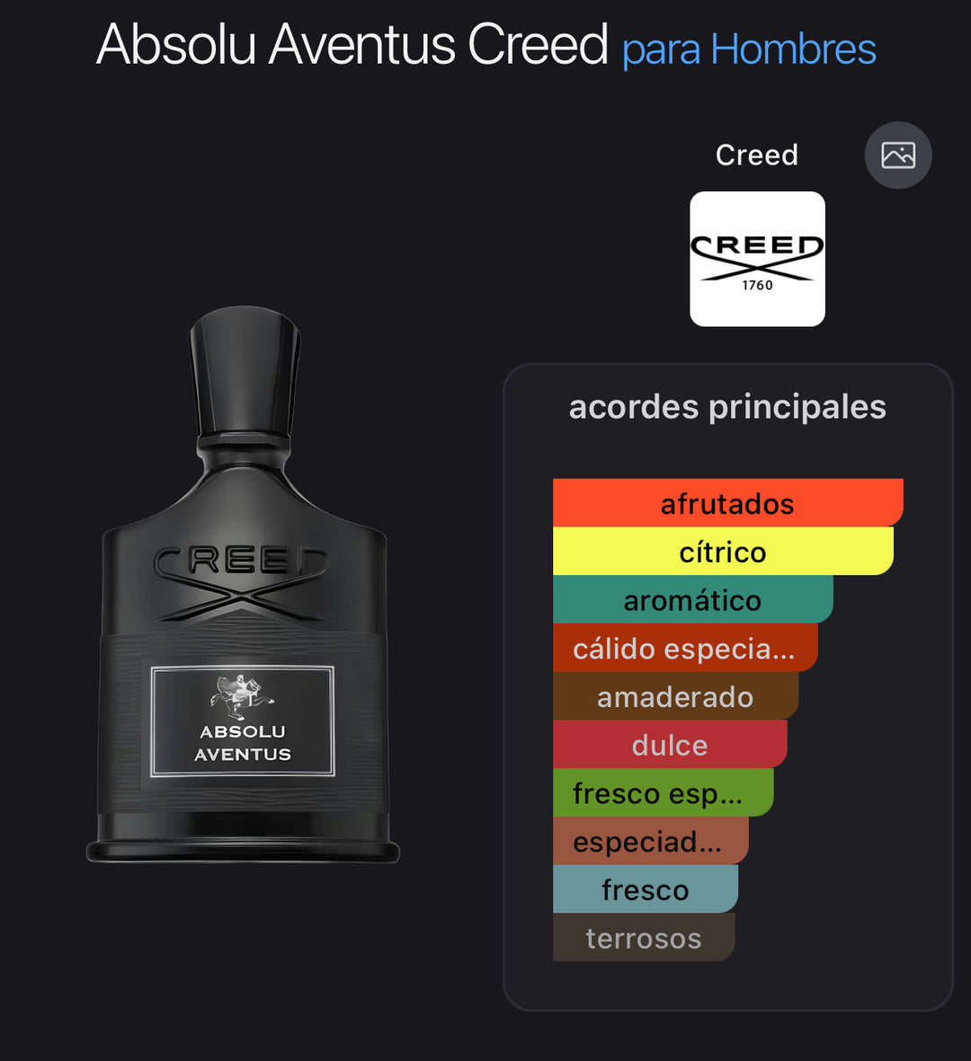 Acordes principales de Absolu Aventus de Creed