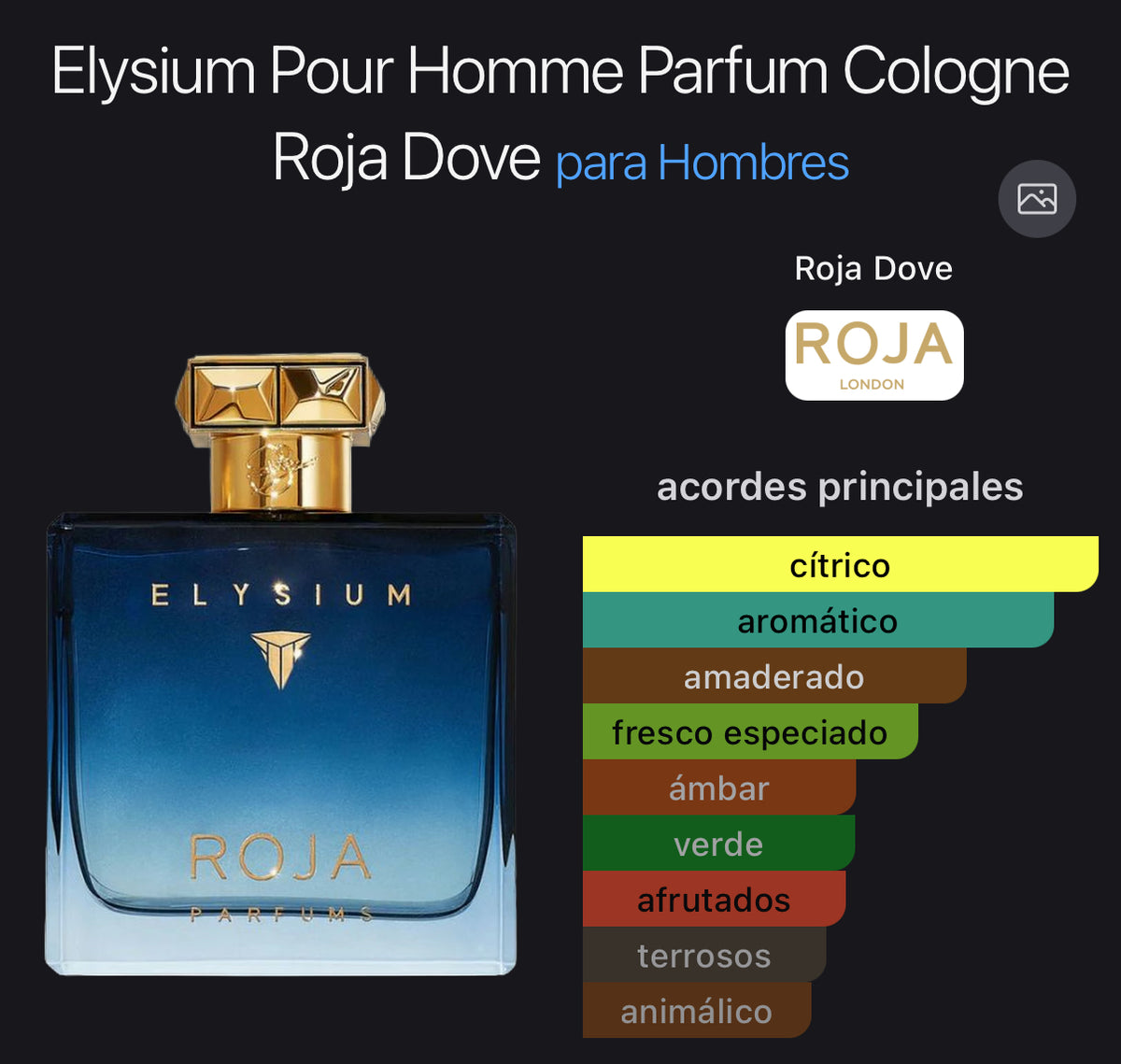 Acordes principales de Elysium Pour Homme de Roja Parfums