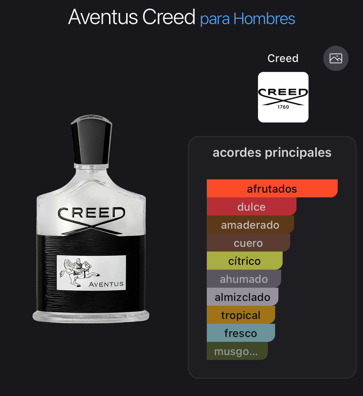Acordes principales de Aventus de Creed