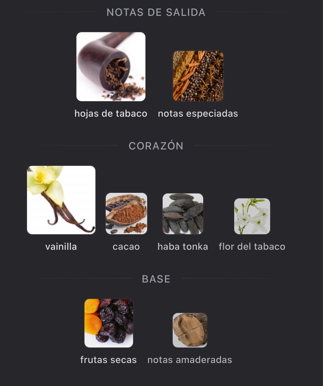 Notas olfativas de Tobacco Vanille de Tom Ford