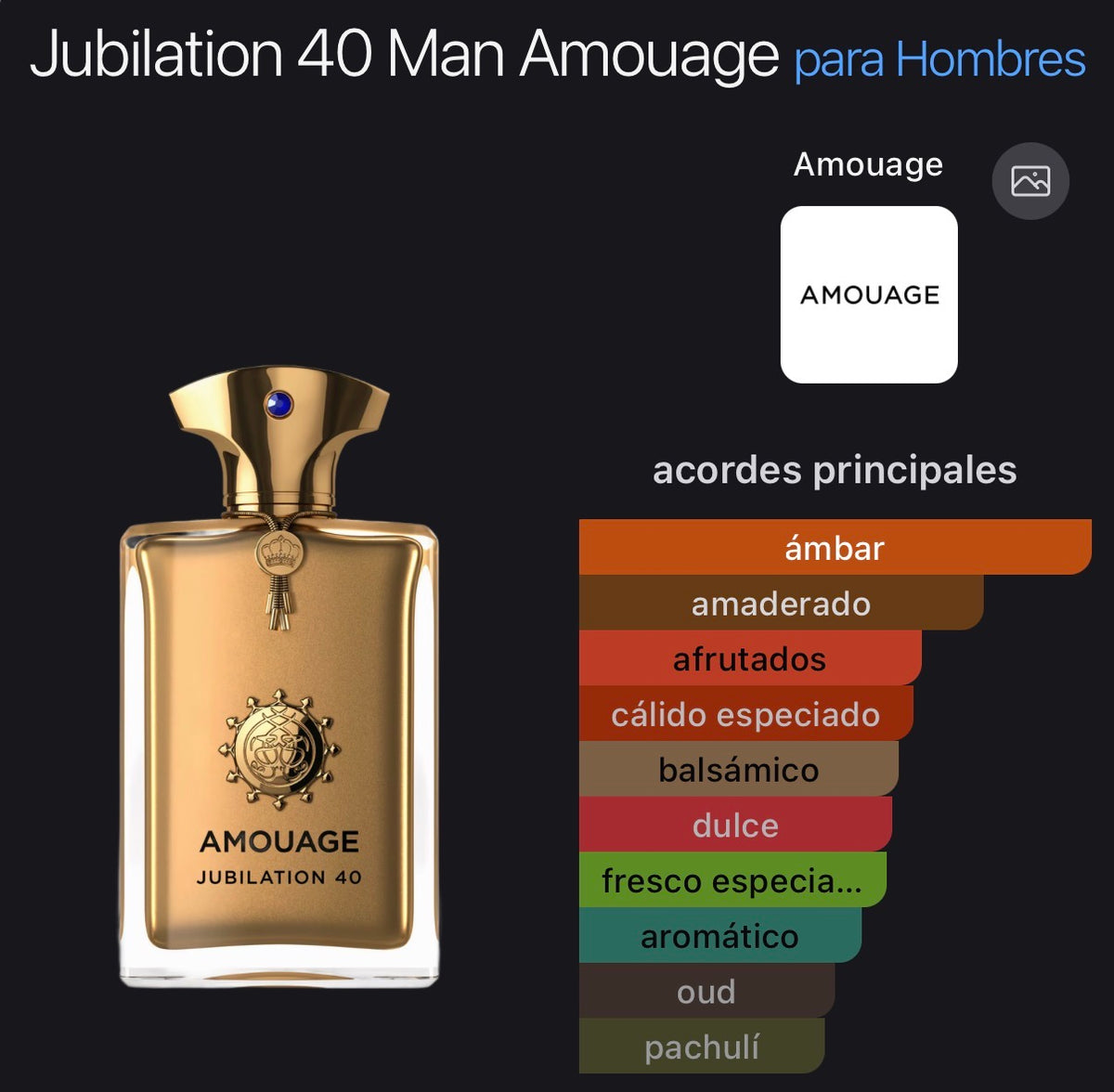 Acordes principales de Jubilation 40 Man de Amouage