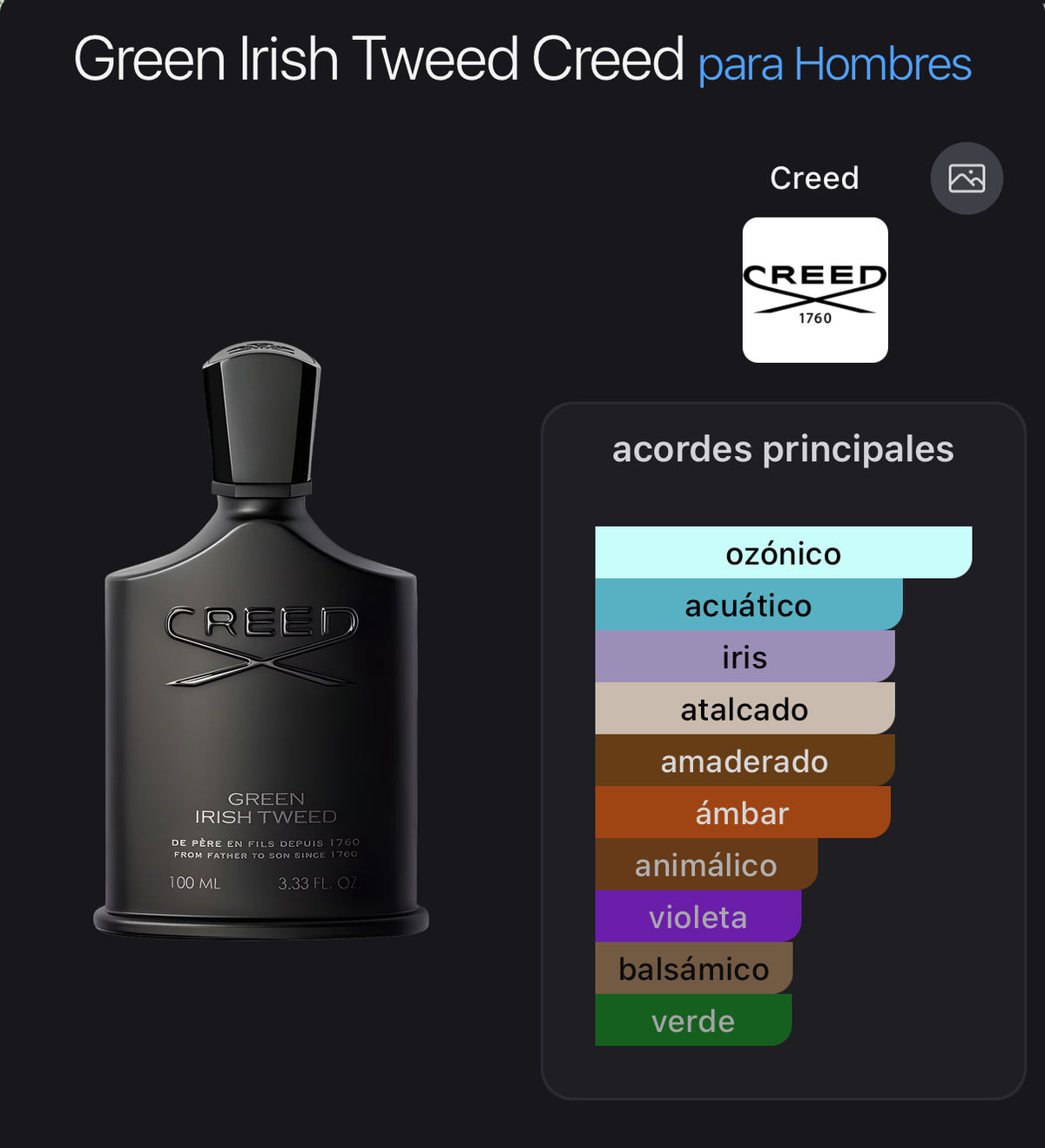 Acordes principales de Green Irish Tweed de Creed
