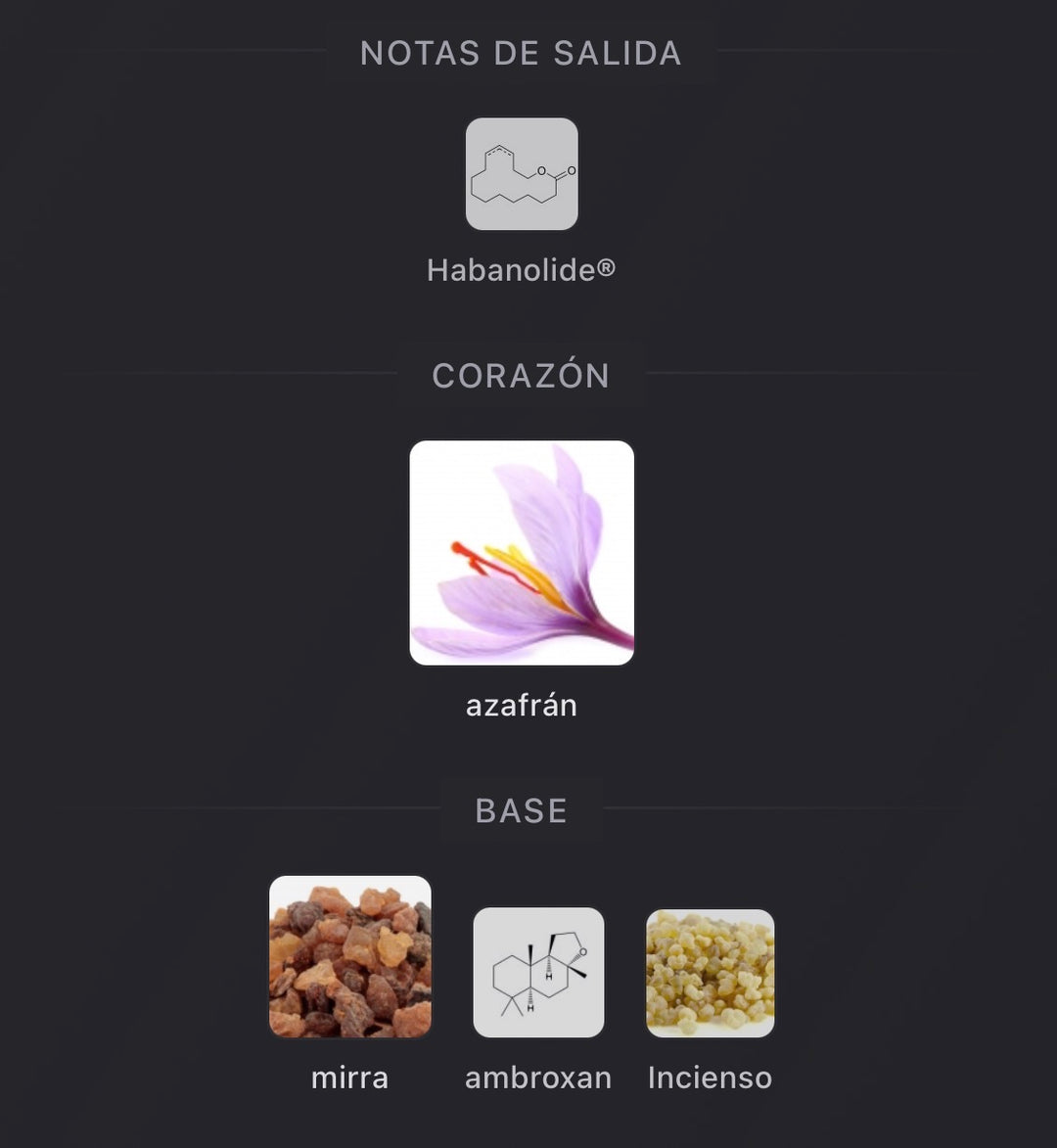 Notas olfativas de Crystal Saffron Extrait de Parfum de Matière Première