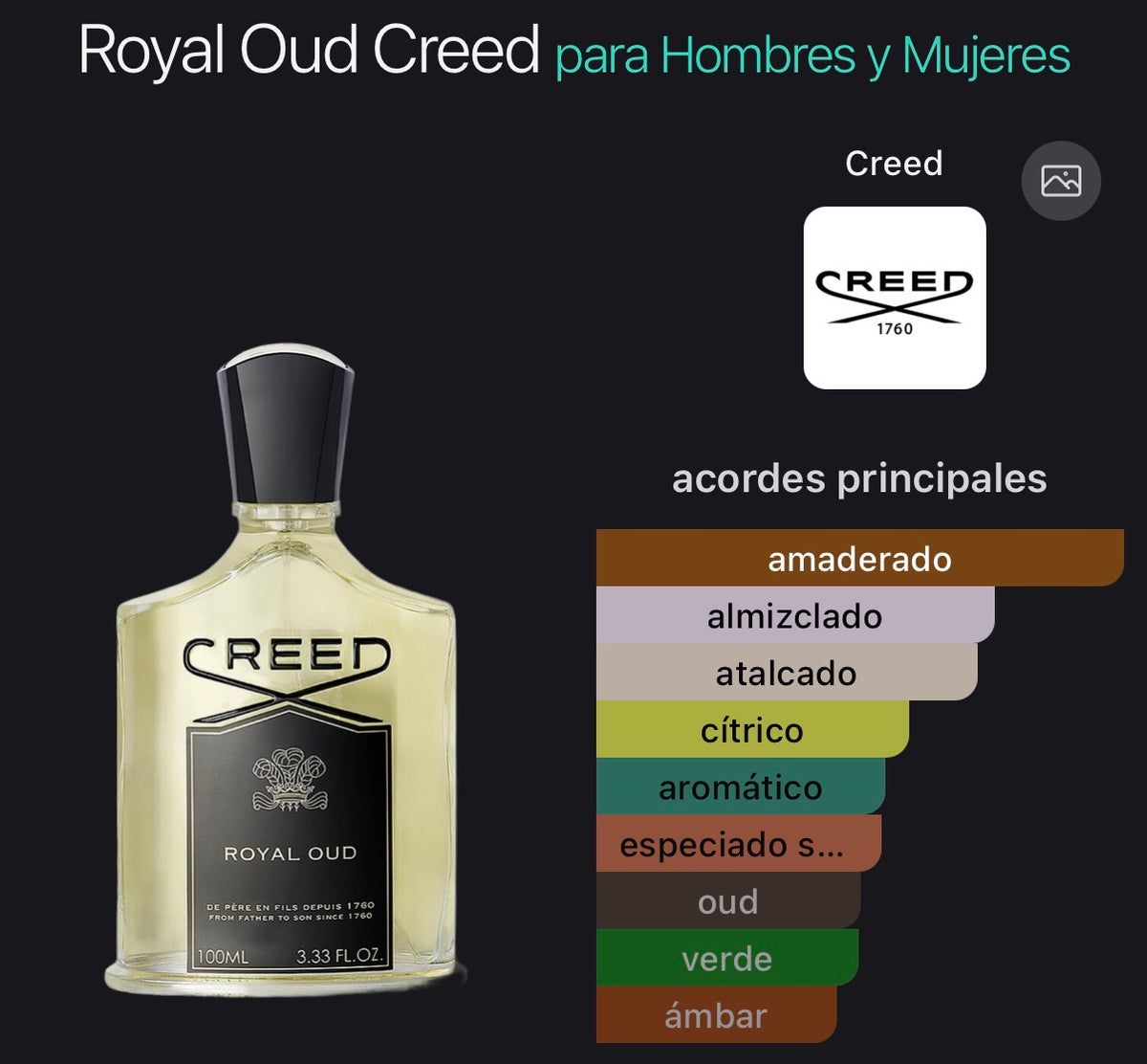 Acordes principales de Royal Oud de Creed