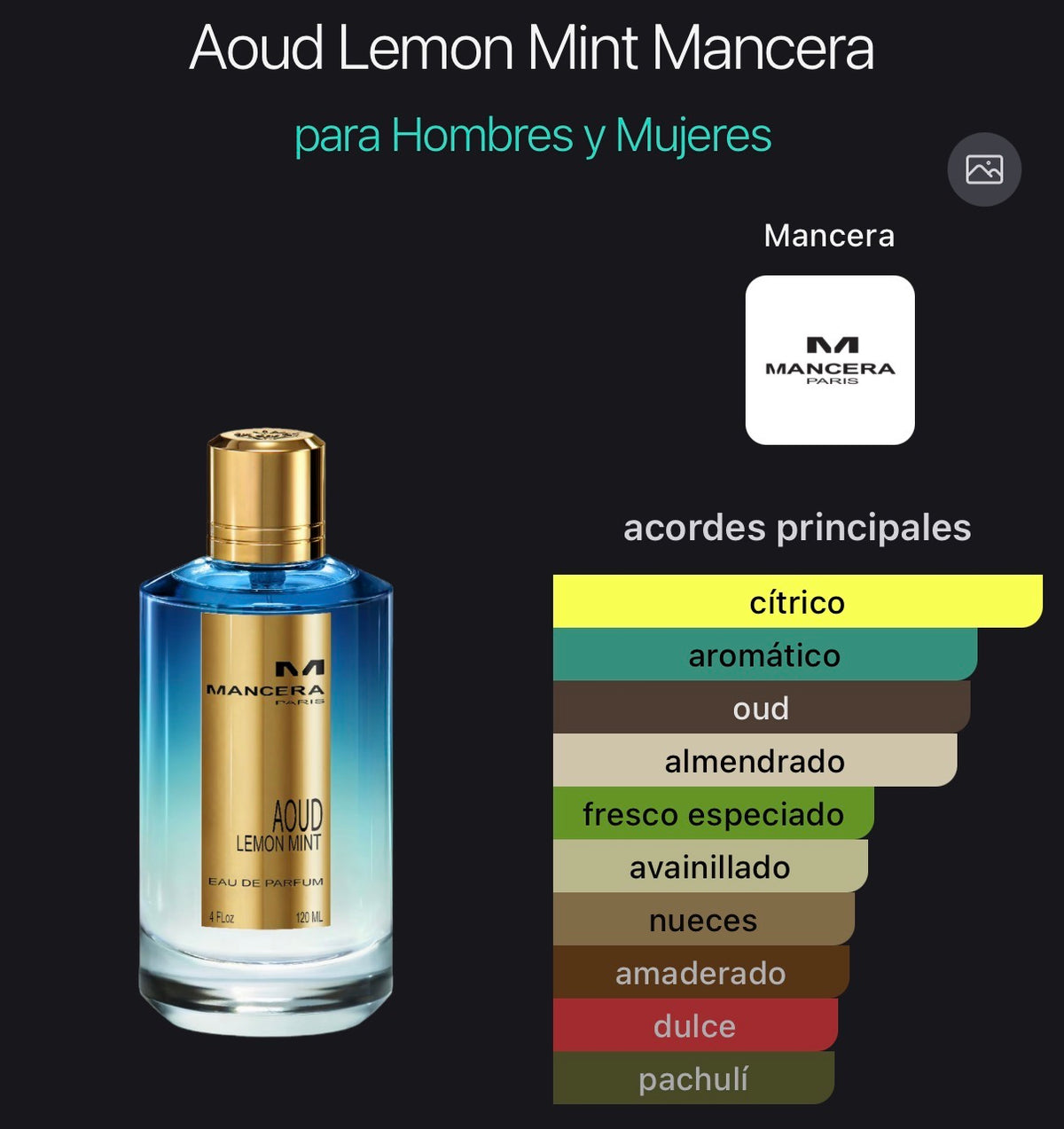 Acordes principales de Aoud Lemon Mint de Mancera
