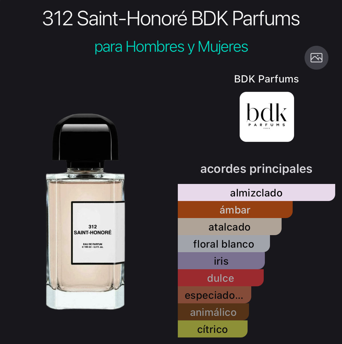 Acordes principales de 312 Saint Honoré de BDK Parfums