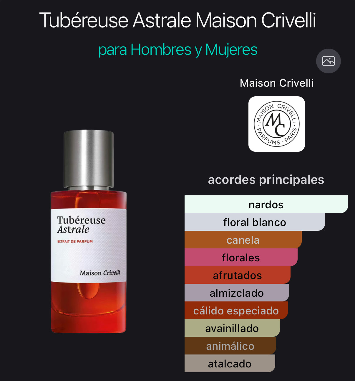 Tubéreuse Astrale Maison Crivelli Extrait de Parfum 50 ml