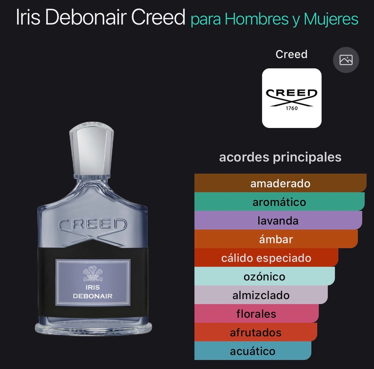 Acordes principales de Iris Debonair de Creed