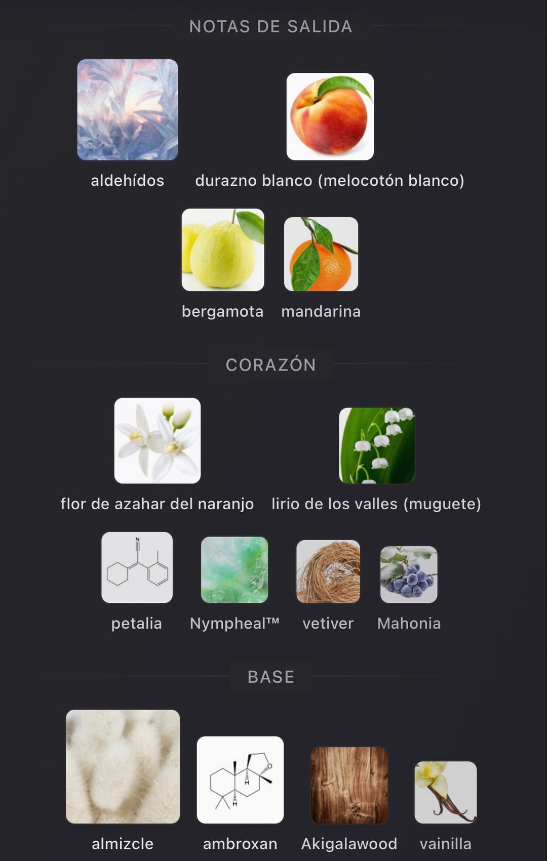 Notas olfativas de Valaya de Parfums de Marly