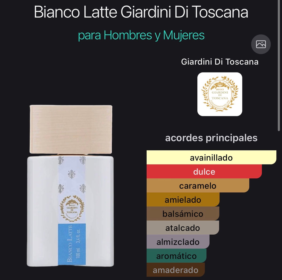Acordes principales de Bianco Latte de Giardini di Toscana