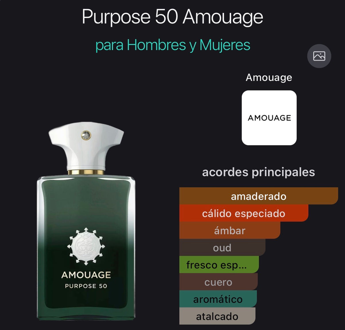 Acordes principales de Purpose 50 de Amouage