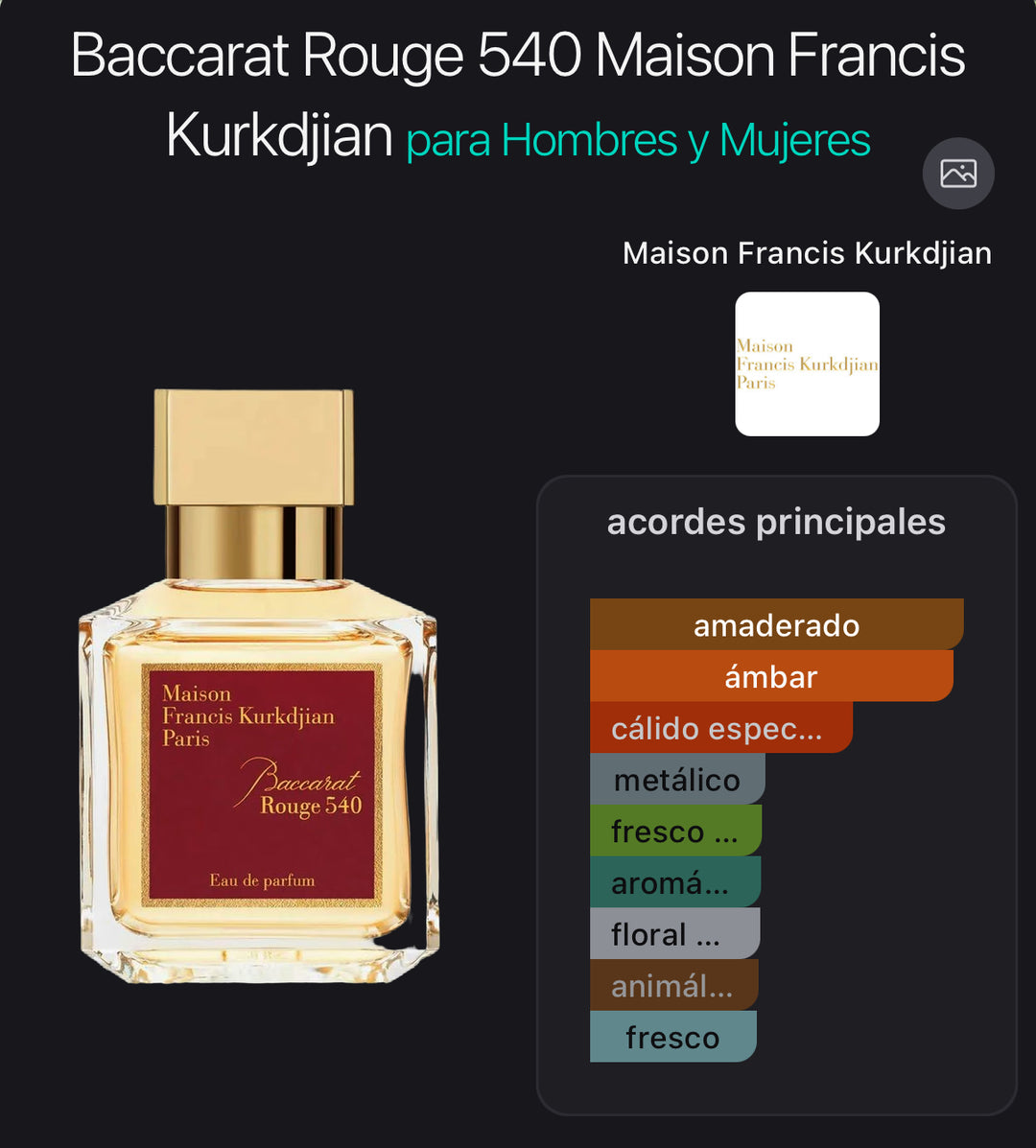 Acordes principales de Baccarat Rouge 540 de Maison Francis Kurkdjian