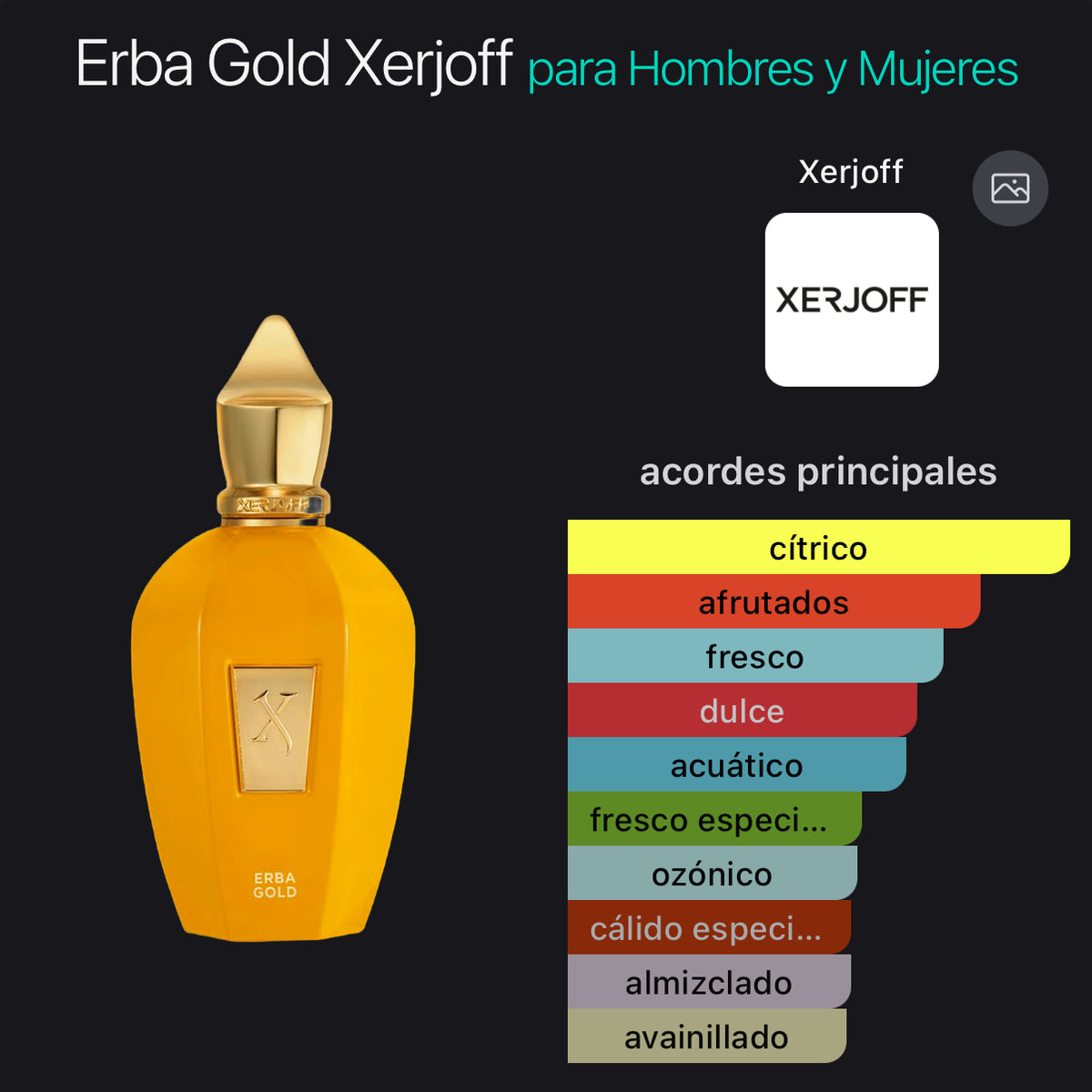Acordes principales de Erba Gold de Xerjoff