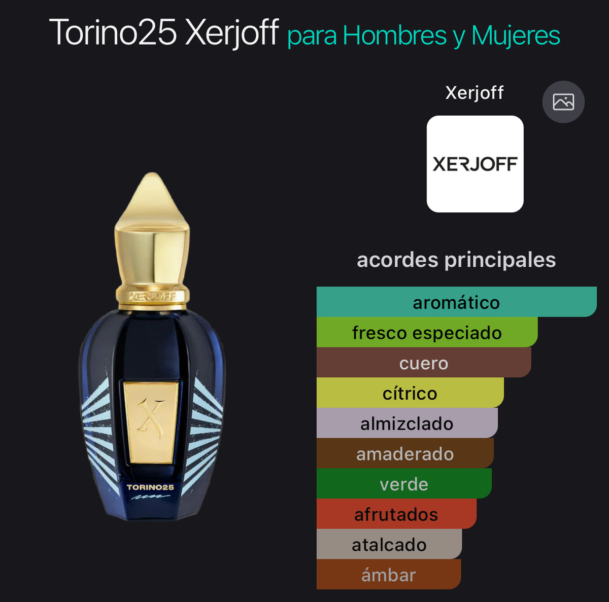 Acordes principales de Torino 25 de Xerjoff