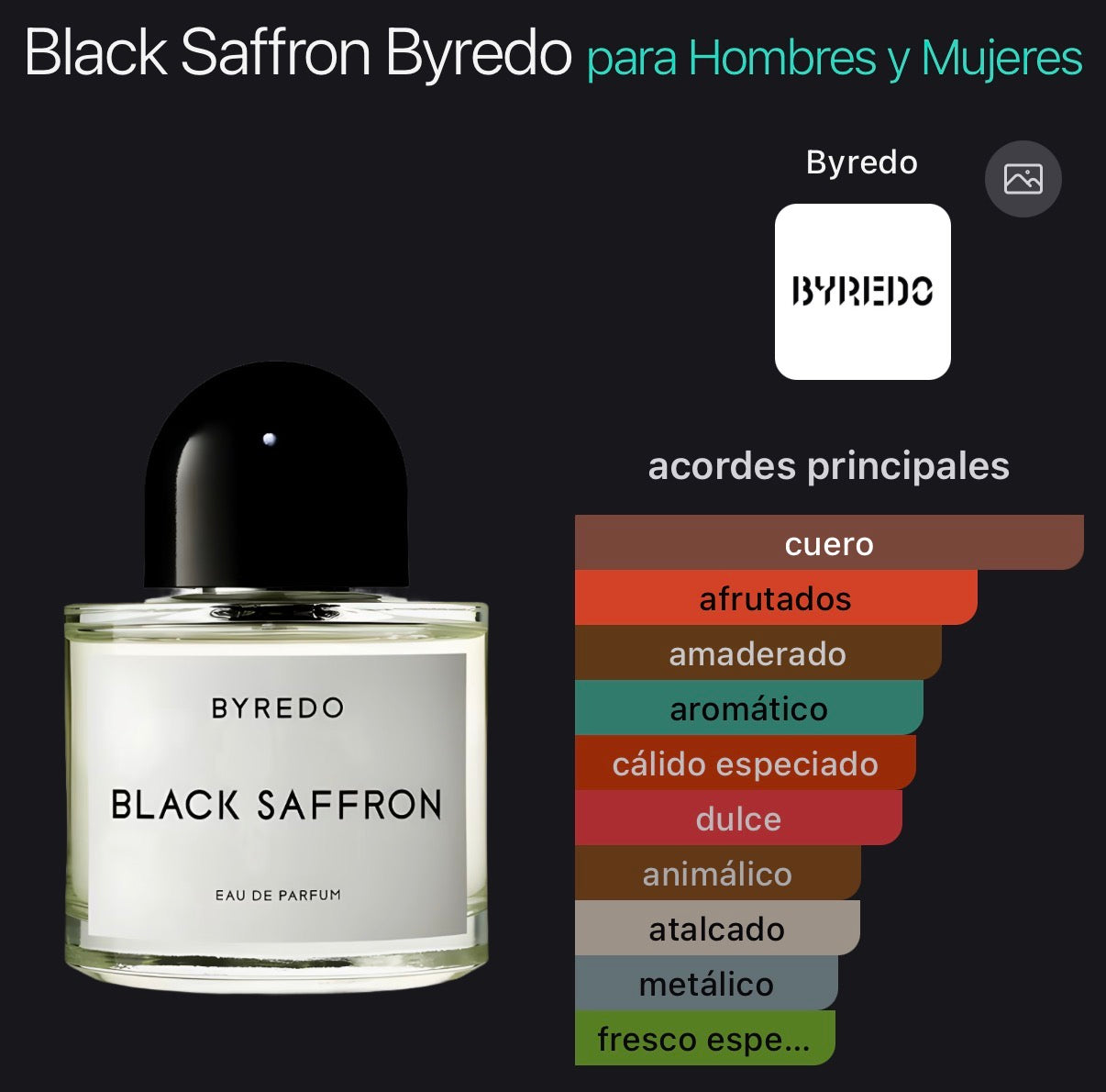 Black Saffron Byredo Eau de Parfum (Preventa)