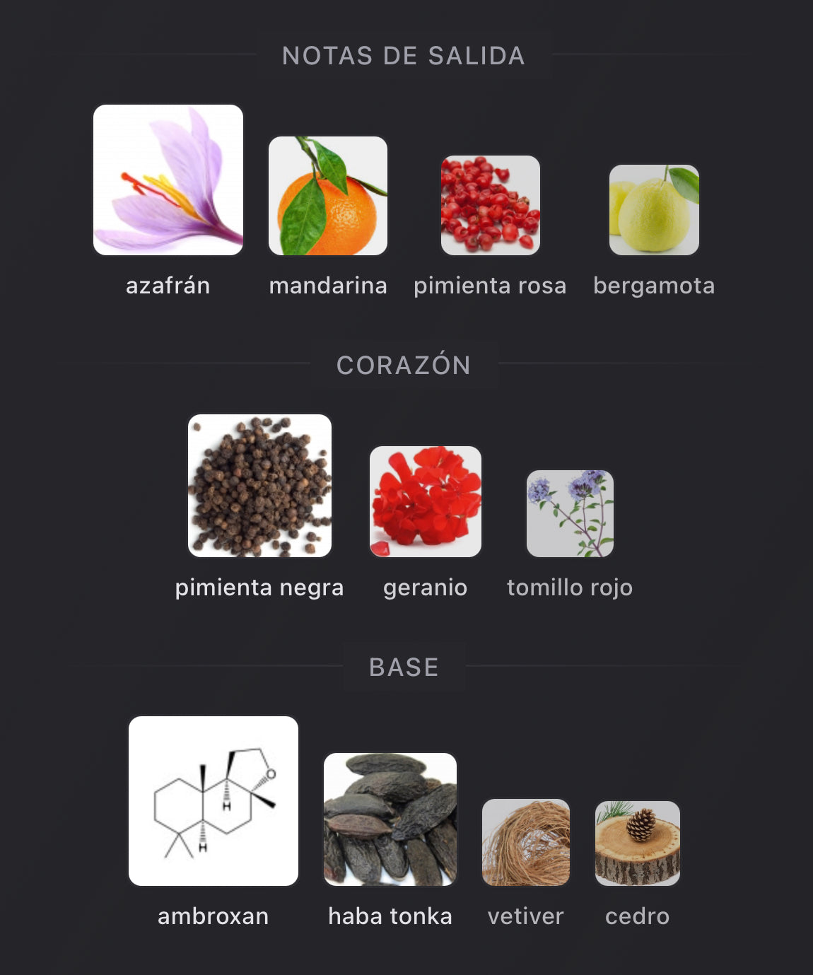 Notas olfativas de Carios de Parfums de Marly