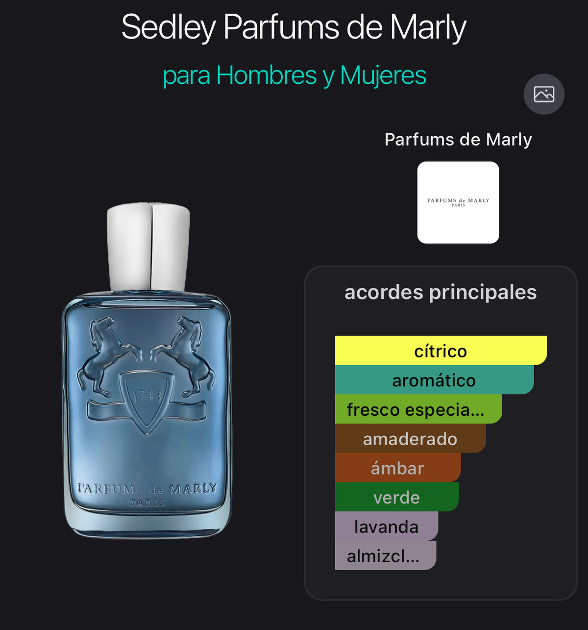 Acordes principales de Sedley de Parfums de Marly