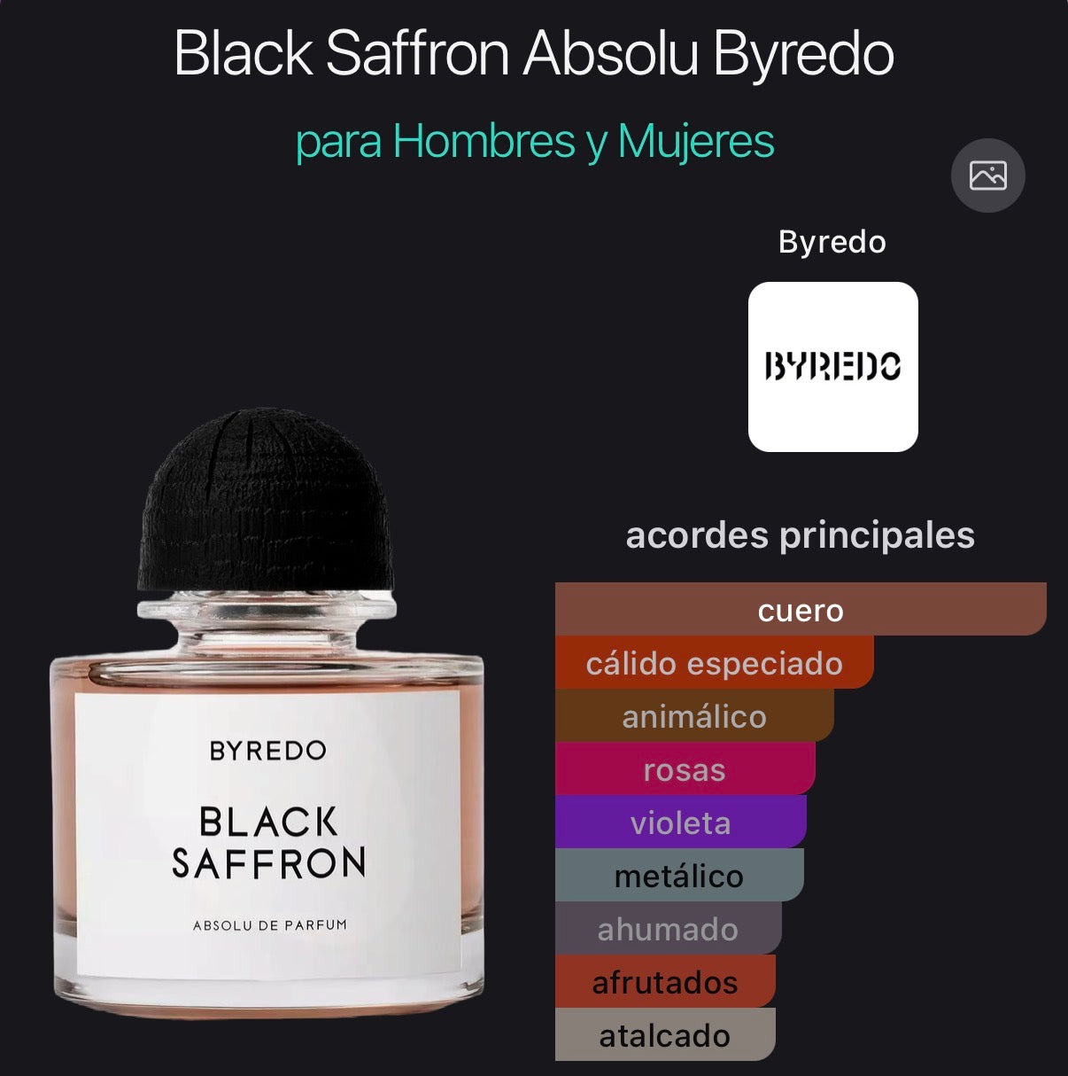 Black Saffron Absolu de Parfum Byredo 100 ml