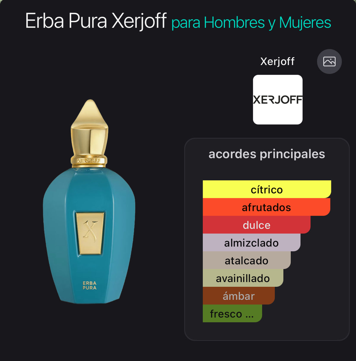 Acordes principales de Erba Pura de Xerjoff