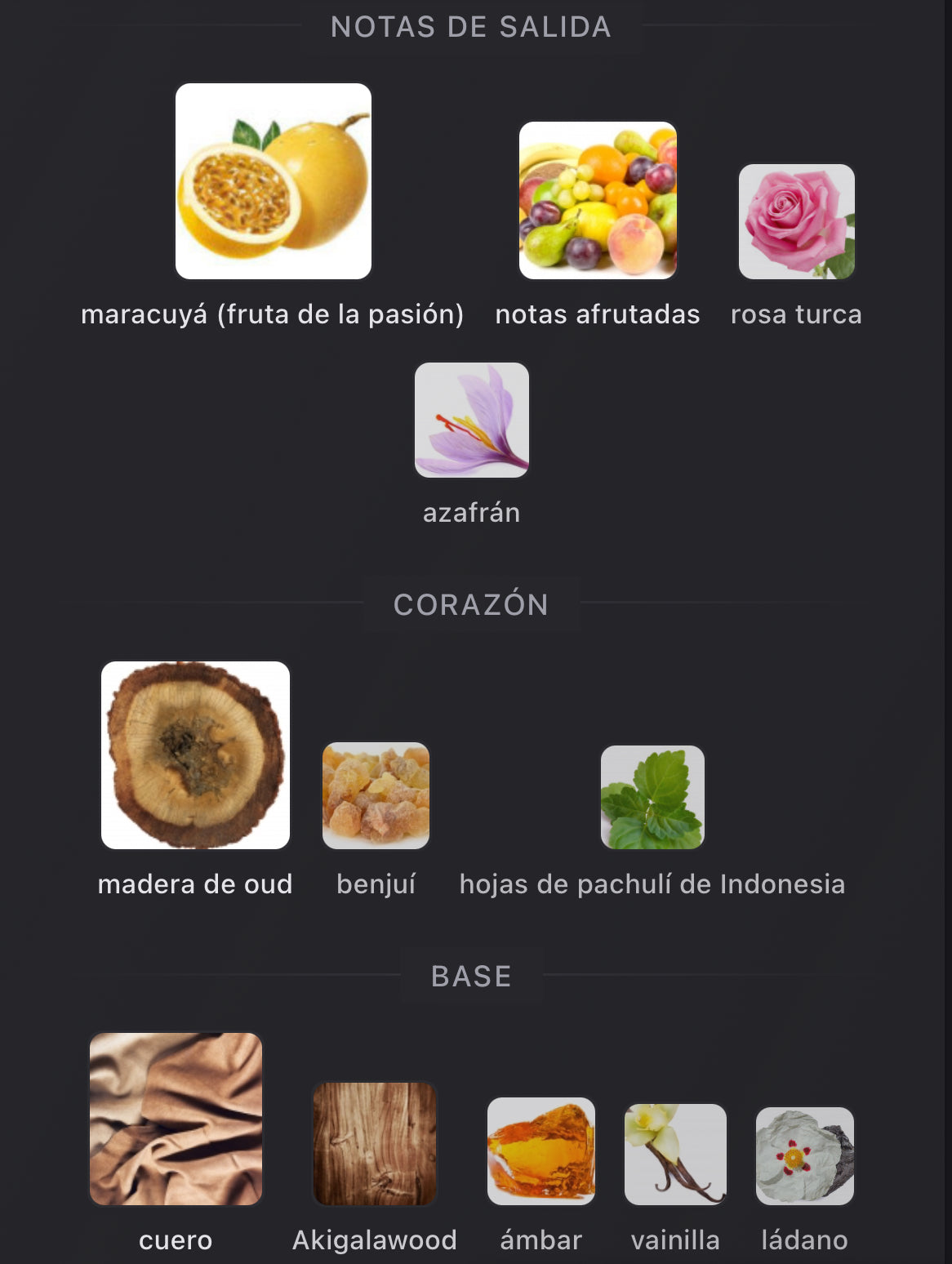 Notas olfativas de Oud Maracujá de Maison Crivelli