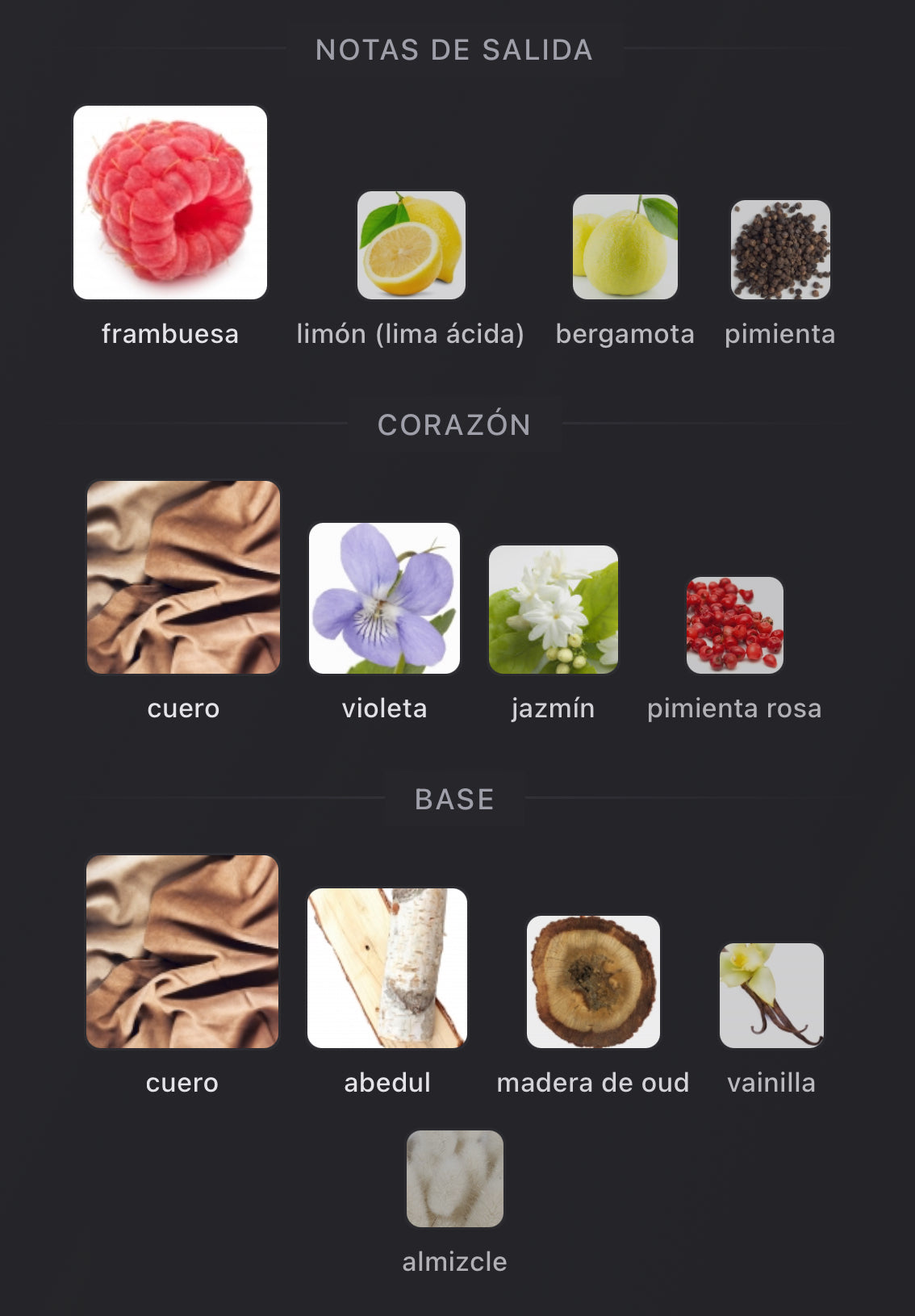Notas olfativas de Bacio Immortale de Argos