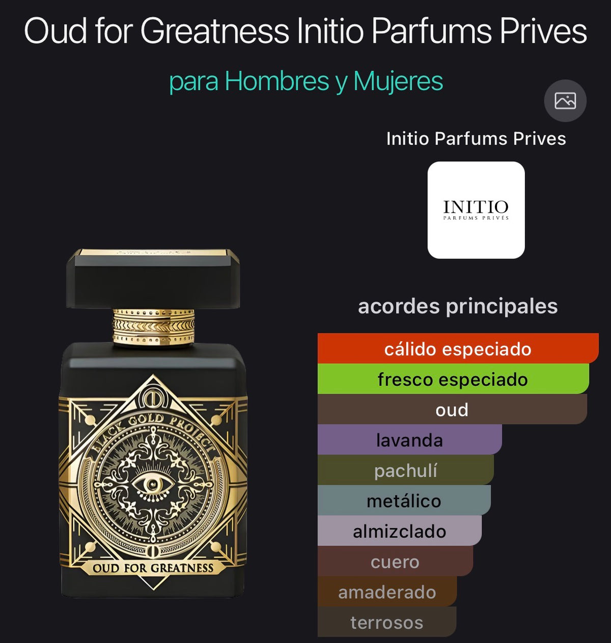 Acordes principales de Oud for Greatness de Initio Parfums Privés