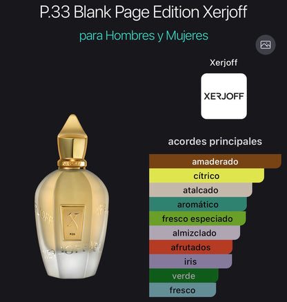 P.33 Blank Page Edition Xerjoff Parfum 100 ml (Preventa)