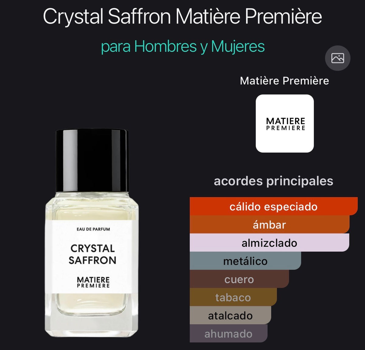Crystal Saffron Eau de Parfum Matiere Premiere 100 ml (Preventa)