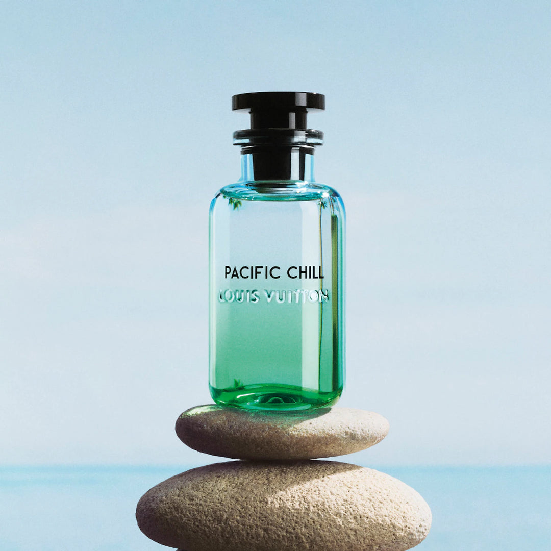 Pacific Chill de Louis Vuitton sobre piedras frente al mar